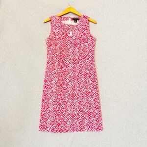 Lauren Ralph Lauren Dress Sheath Printed Size 12 Pink‎ White Sleeveless Career